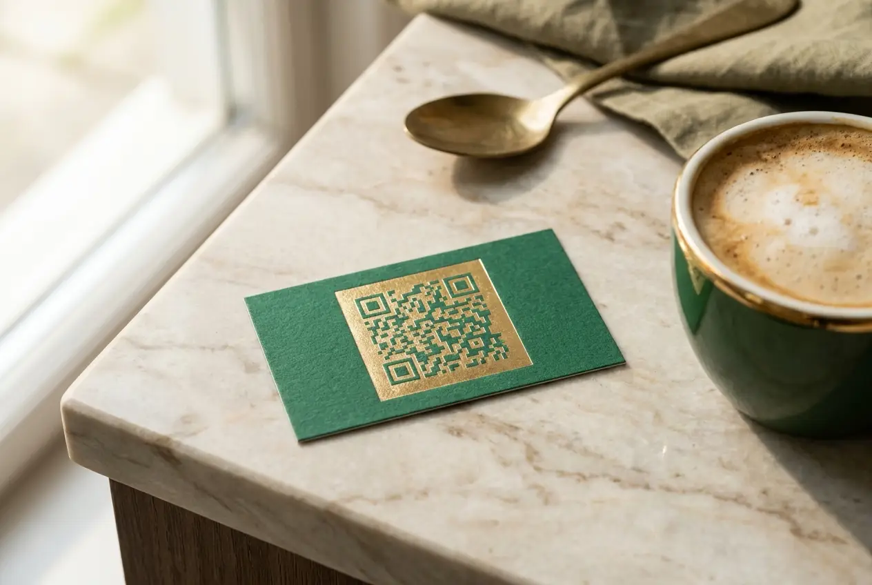 Carte QR Orfève sur un comptoir